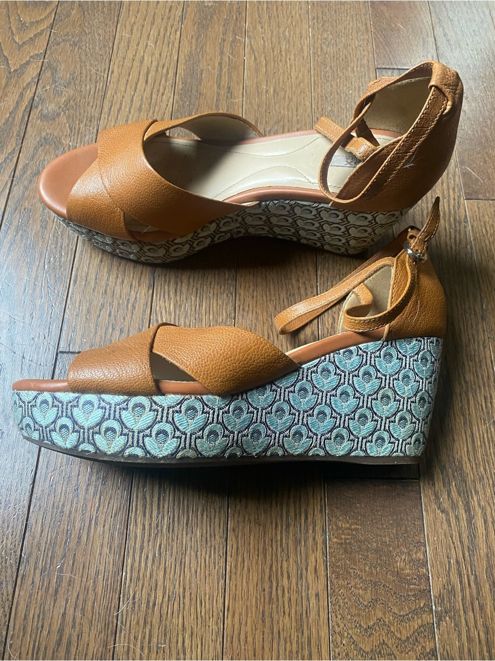 Geox Tan Leather Wedge Sandals